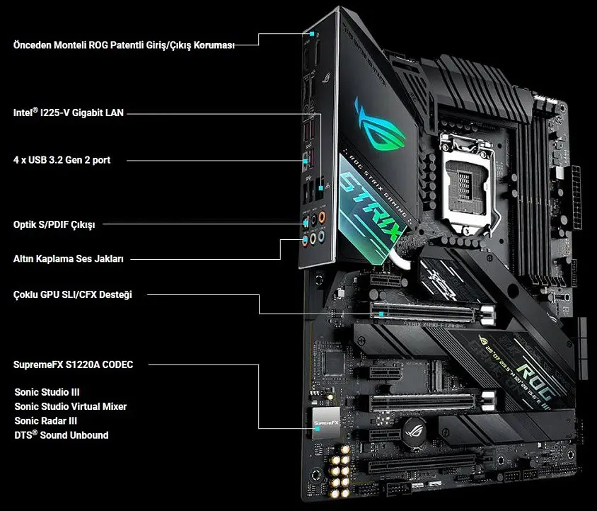 Asus ROG STRIX Z490-F GAMING Intel Z490 Soket 1200 DDR4 4600(OC)MHz ATX Gaming (Oyuncu) Anakart