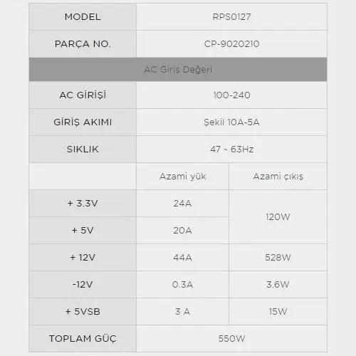 Corsair CV550 CP-9020210-EU 550W 80+ Plus Bronze Power Supply