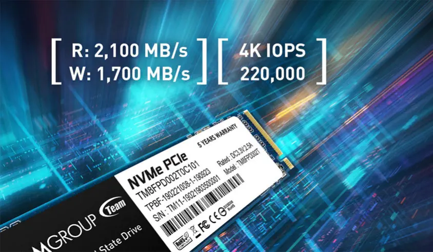 Team MP33 Pro 512GB 2400/2000MB/s NVMe PCIe Gen3x4 M.2 SSD Disk