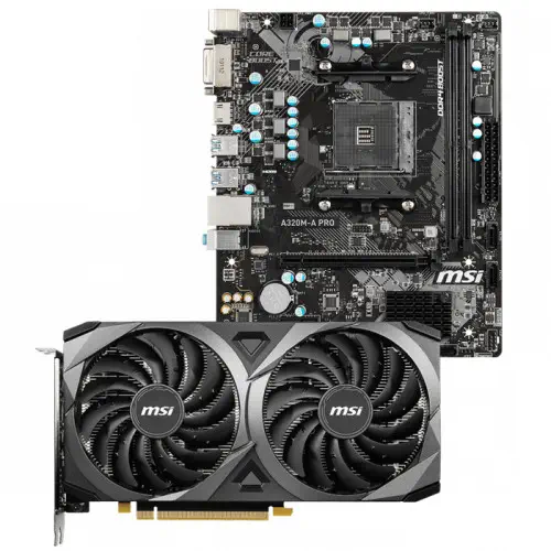 MSI GeForce RTX 3050 Ventus 2X 8G OC Ekran Kartı + MSI A320M-A Pro Anakart Bundle