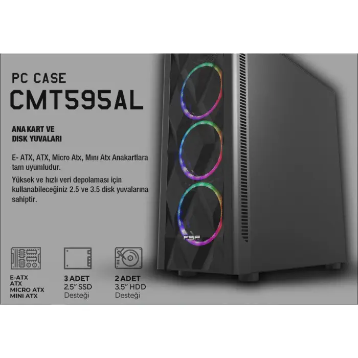 FSP CMT595AL 850W 80+ Bronze Gen5 - ATX3.0 ATX Mid-Tower Gaming (Oyuncu) Kasa