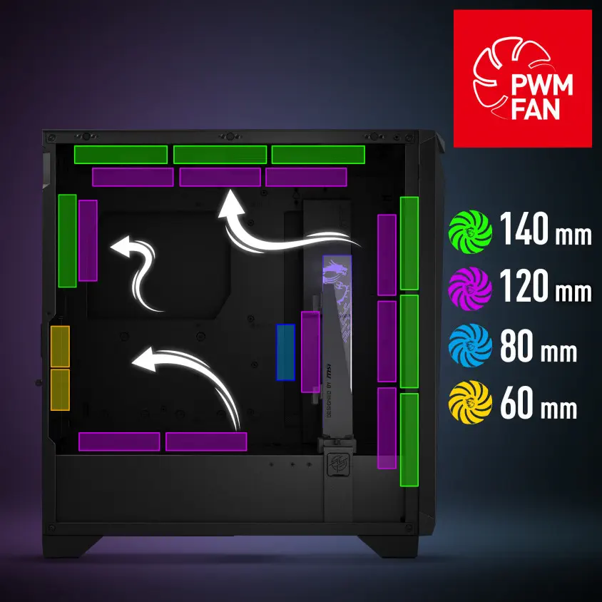 MSI MPG Gungnir 300R Airflow Temperli Cam ATX Mid-Tower Gaming (Oyuncu) Kasa