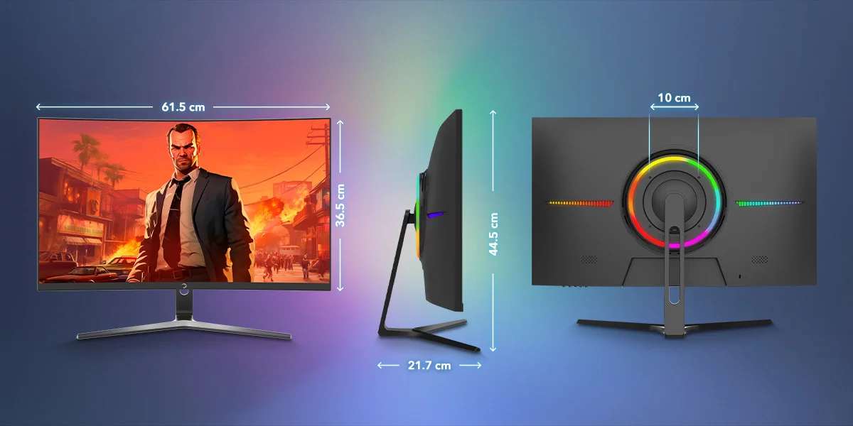 GamePower Vivid T50 27″ Curved RGB 180Hz 0.5ms FHD 1500R Curved 2x2W Speaker VA Gaming Monitör (Sıfır Ölü Piksel Garantili)