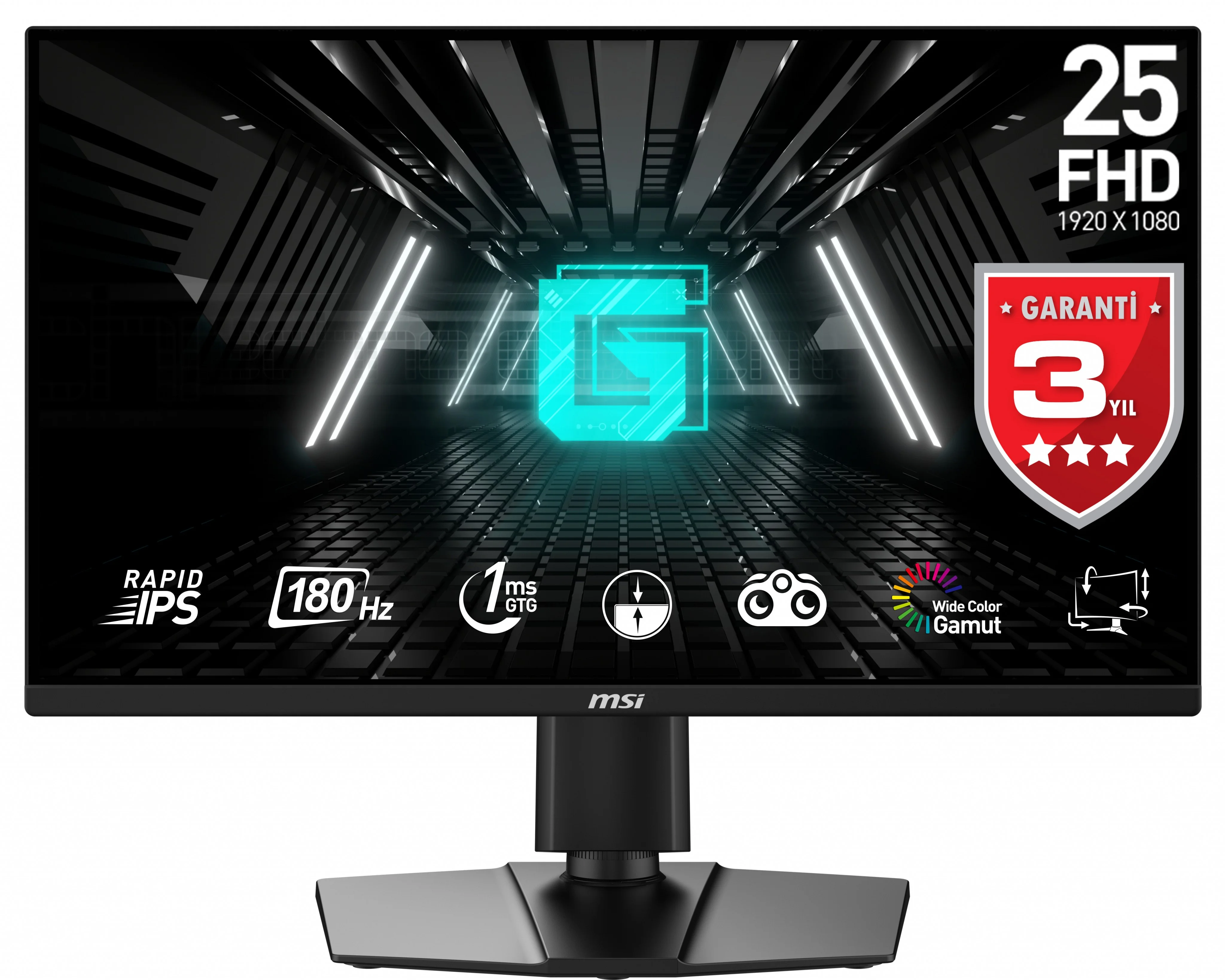 MSI 24.5″ G255PF E2 Rapid IPS 180Hz 1ms Adaptıve-Sync Pivot FHD Gaming (Oyuncu) Monitör  