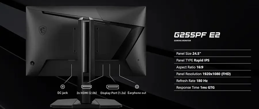 MSI 24.5″ G255PF E2 Rapid IPS 180Hz 1ms Adaptıve-Sync Pivot FHD Gaming (Oyuncu) Monitör  