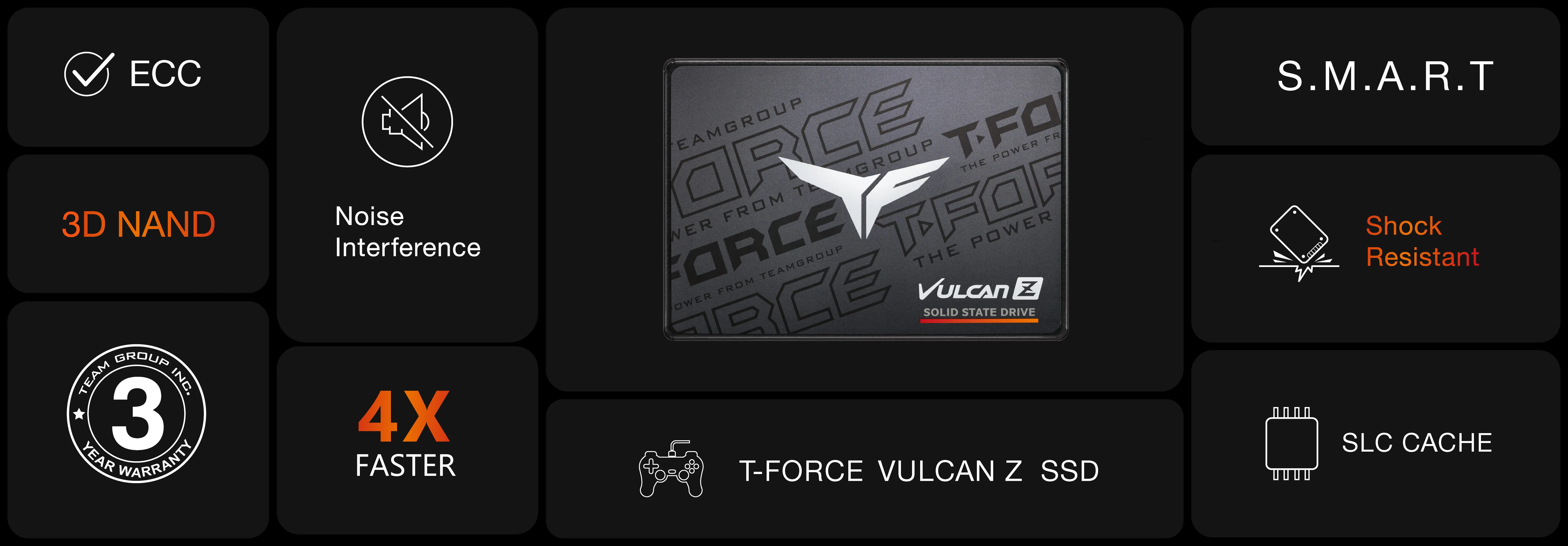 TEAM VULCAN Z 256GB 520/450MB/s 2.5″ SATA 3 SSD Disk (T253TZ256G0C101)