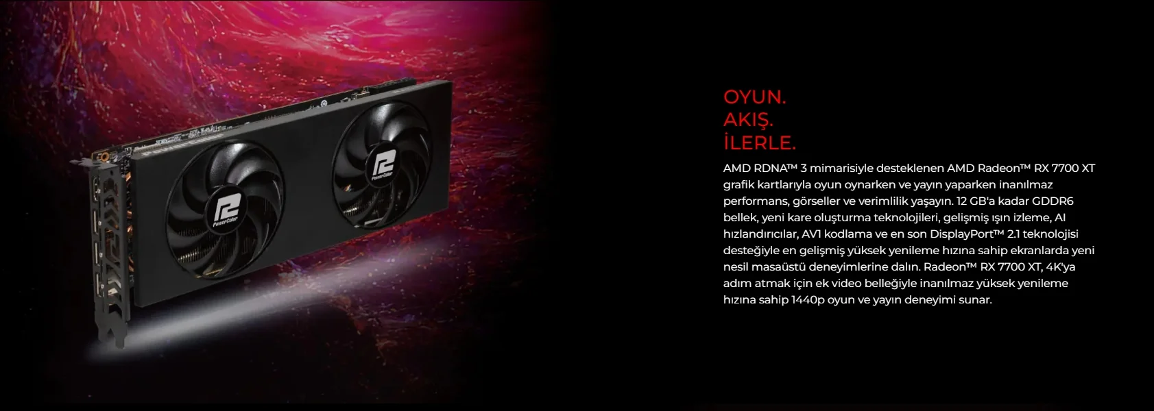 POWERCOLOR RADEON RX7700XT 12GB GDDR6 192Bit DX12 Gaming (Oyuncu) Ekran Kartı