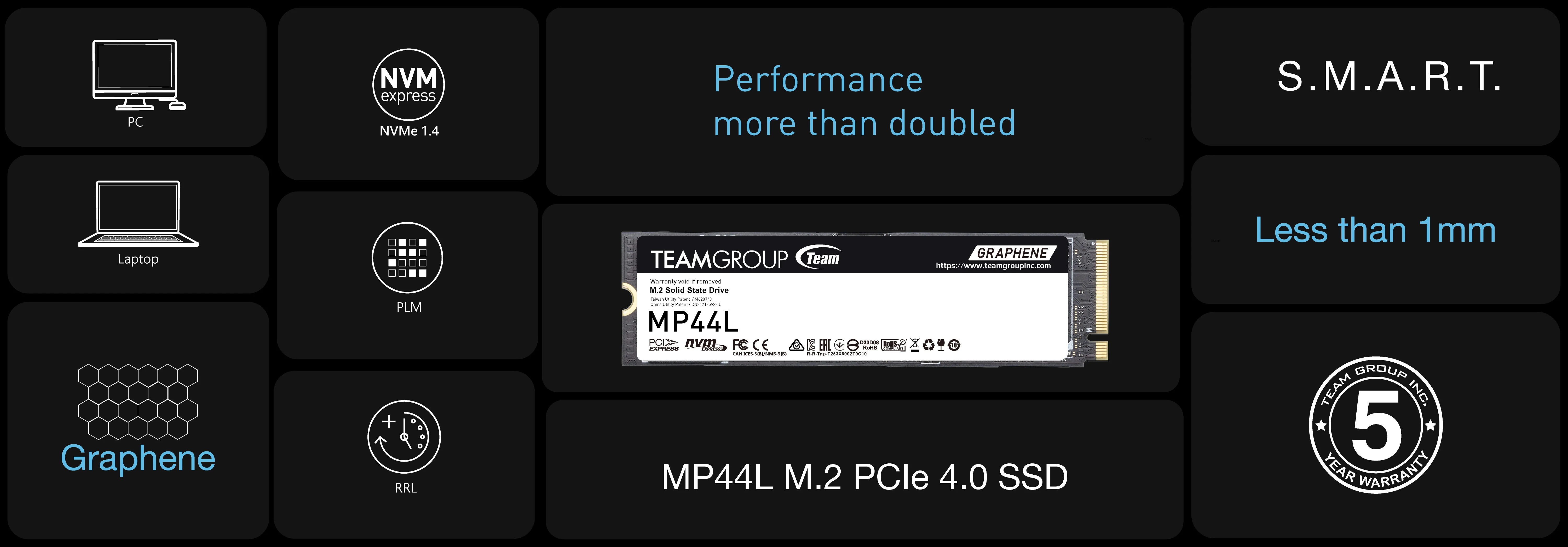 Team MP44L 1TB Gen4x4 5000/4500MB/s NVMe PCIe M.2 SSD Disk