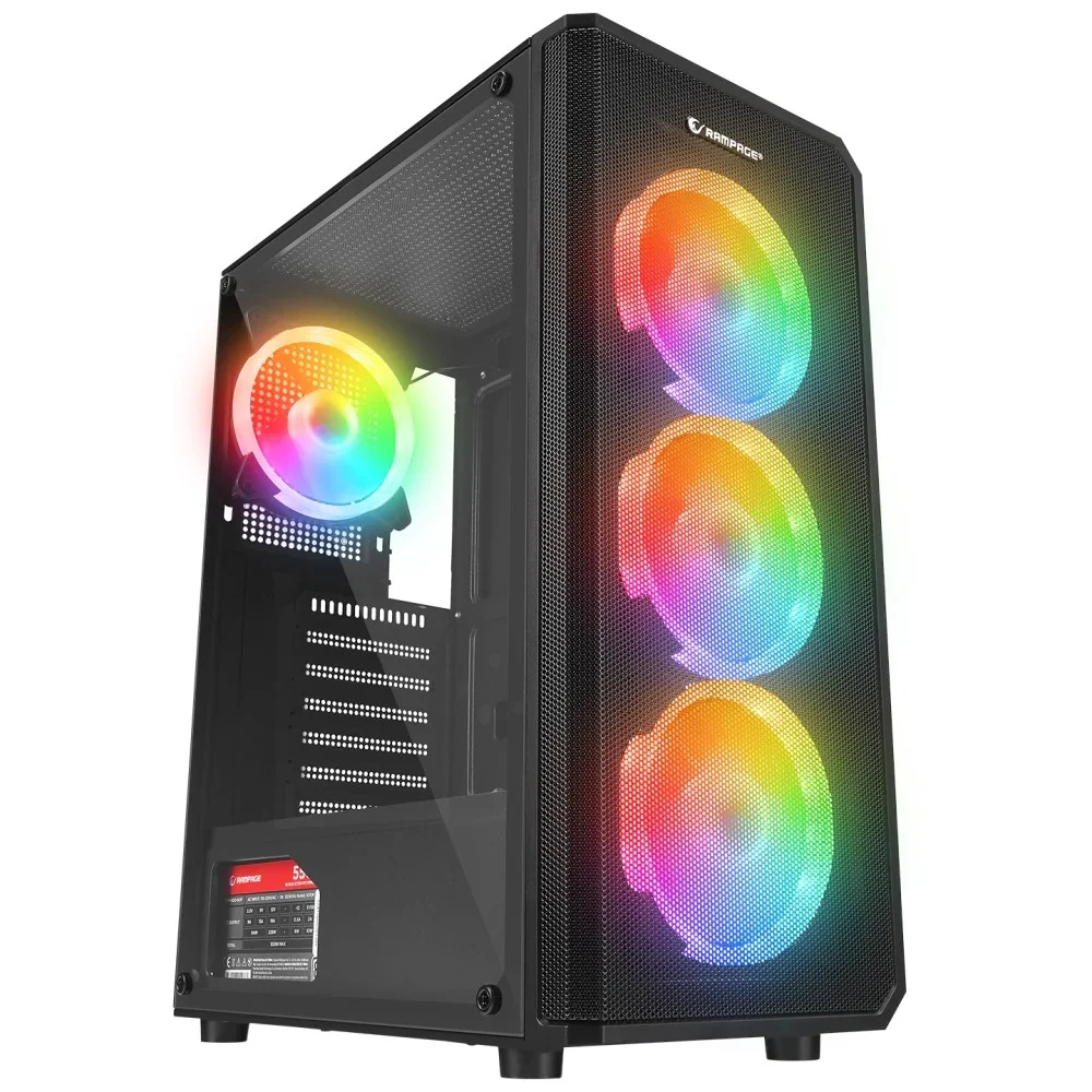 Rampage Helios Mesh 550W 80+ Bronze Siyah Temperli Cam 4x12cm Rainbow ATX Mid-Tower Gaming Kasası