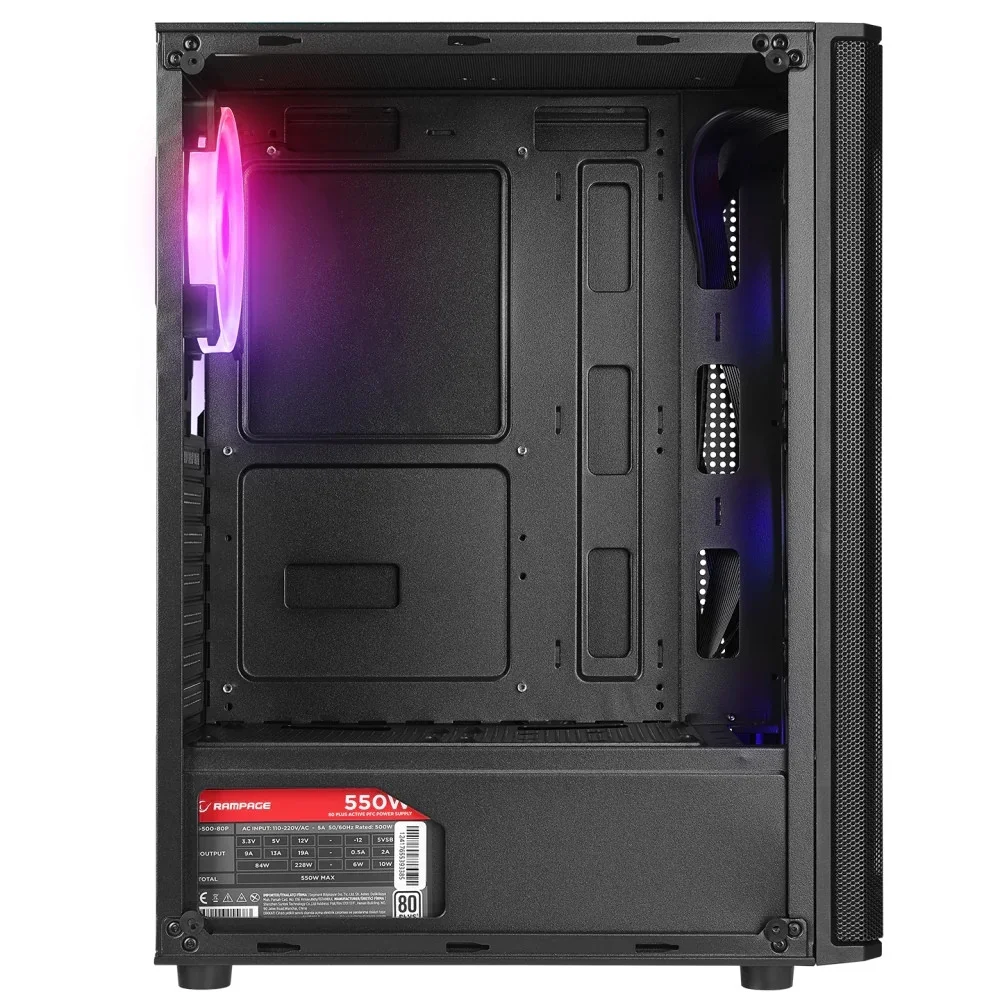 Rampage Helios Mesh 550W 80+ Bronze Siyah Temperli Cam 4x12cm Rainbow ATX Mid-Tower Gaming Kasası