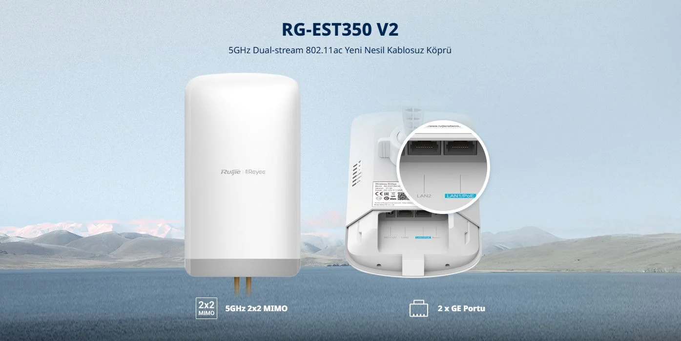 Ruijie-Reyee EST350-V2 5 GHz Dual-Stream (Çift Akış) 802.11ac 5Km Kablosuz Köprü