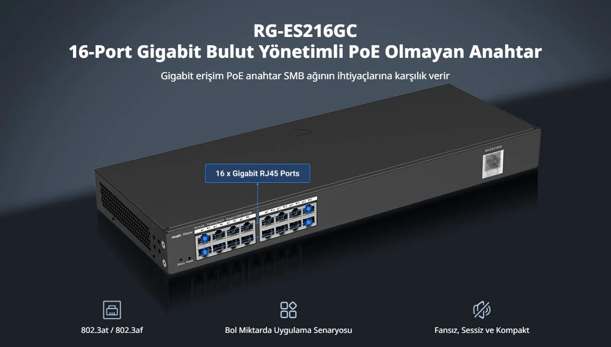 Ruijie-Reyee RG-ES216GC 16 Port 10/100/1000 Bulut Yönetimli Yönetilebilir Switch