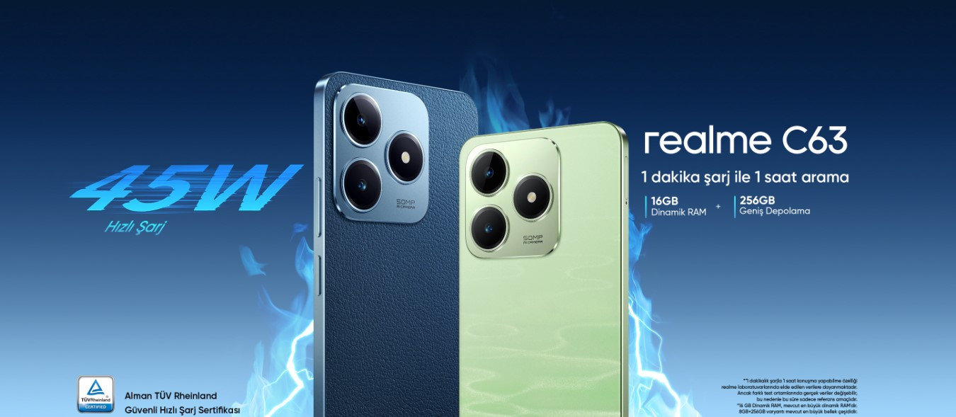 Realme C63 256GB 8GB RAM Mavi Cep Telefonu 