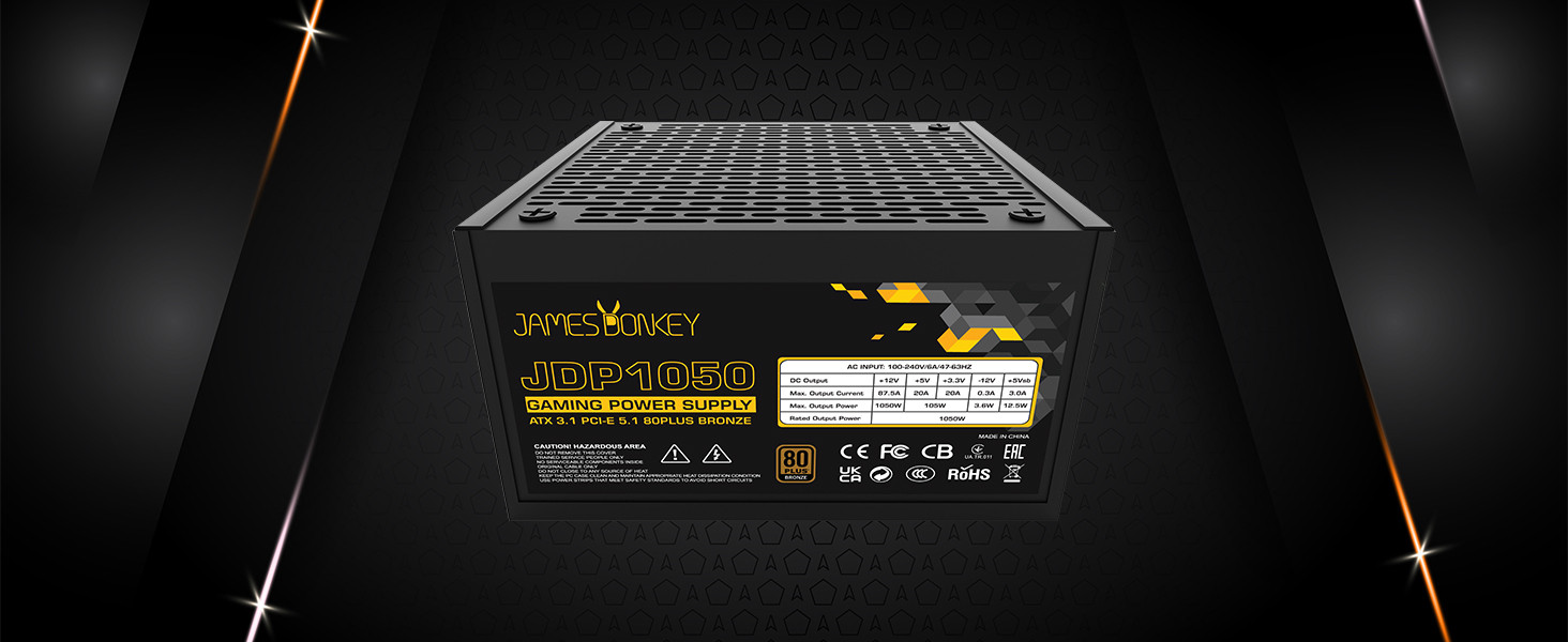 James Donkey JDP1050 APFC 12CM 1050W Bronze 80+ ATX 3.1 PCI-E 5.1 Power Supply