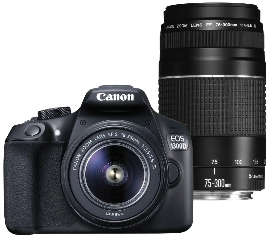 Canon EOS 1300D 18-55 mm + 75-300 mm DC Double Lens 18.7 MP LCD Ekran Dijital SLR Fotoğraf Makinesi