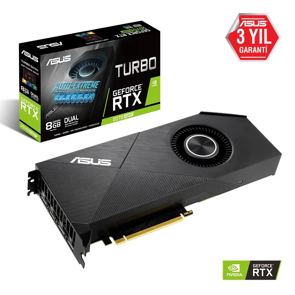 Asus Turbo-RTX2070S-8G-EVO GeForce RTX 2070 Super 8GB GDDR6 256Bit DX12 Gaming Ekran Kartı