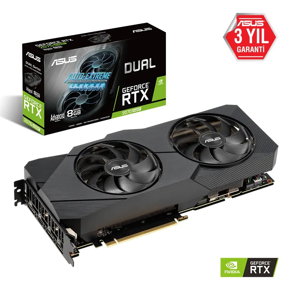 Asus Dual-RTX2070S-A8G-EVO GeForce RTX 2070 Super 8GB GDDR6 256Bit DX12 Gaming Ekran Kartı