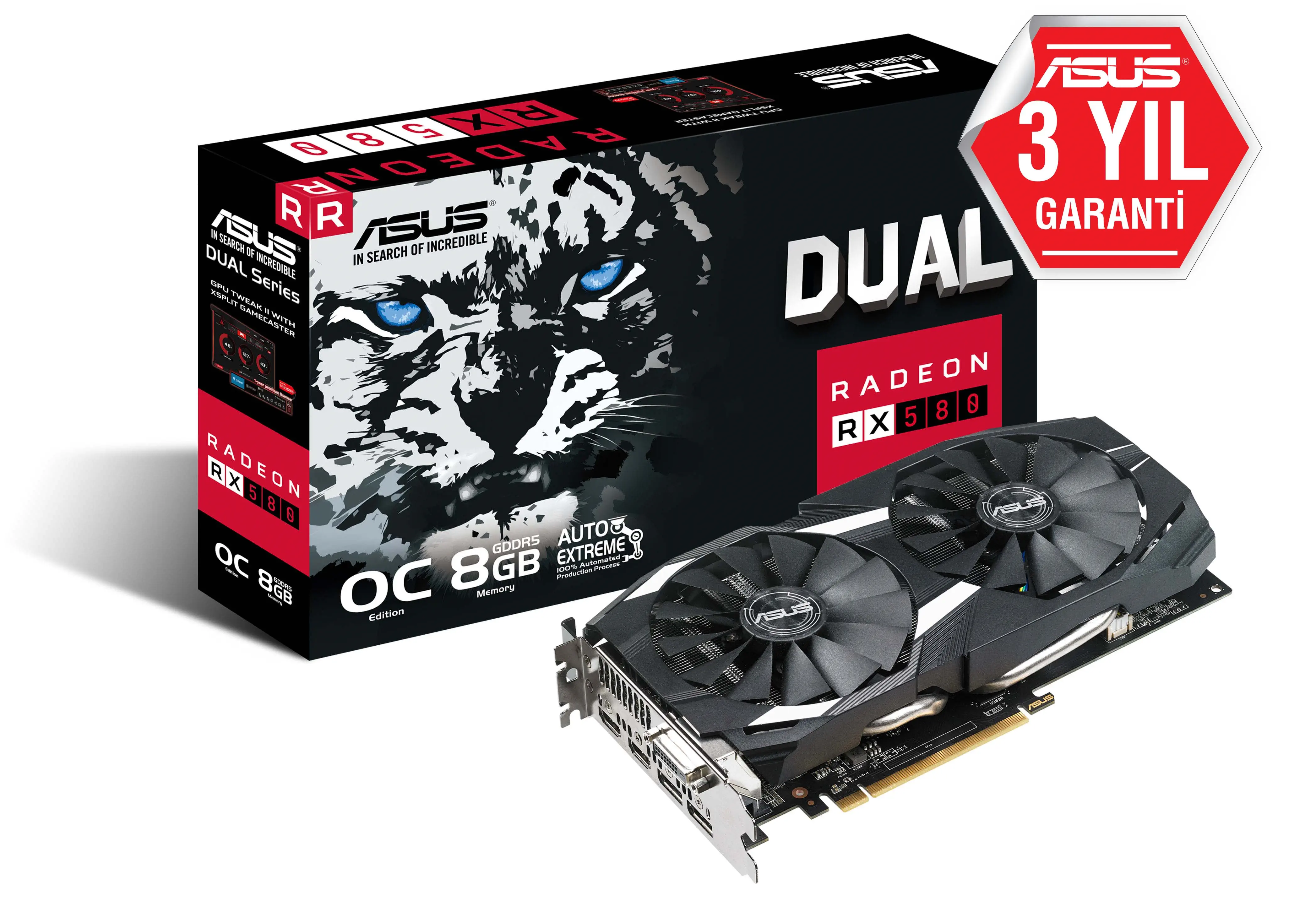 Asus Radeon RX 580 8GB OC GDDR5 256 Bit 2xDP/2xHDMI/DVI Gaming Ekran Kartı - Dual-RX580-O8G
