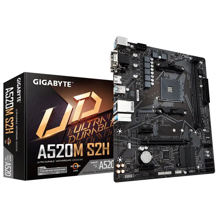 Gigabyte A520M S2H AMD A520 Soket AM4 DDR4 5100(OC)MHz mATX Gaming (Oyuncu) Anakart