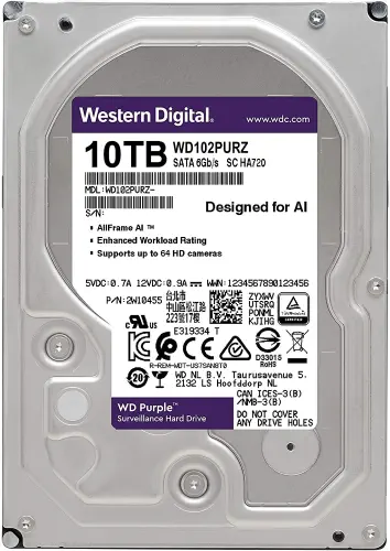 WD Purple WD102PURZ 10TB 7200Rpm 256MB 7/24 Güvenlik Diski 