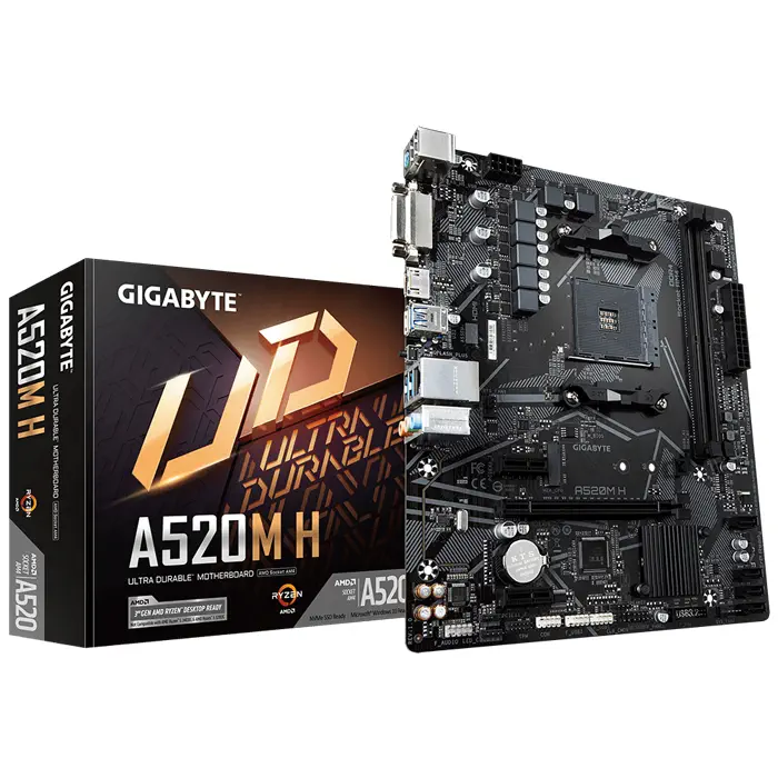 Gigabyte A520M H AMD A520 Soket AM4 DDR4 5100(OC)MHz mATX Gaming (Oyuncu) Anakart