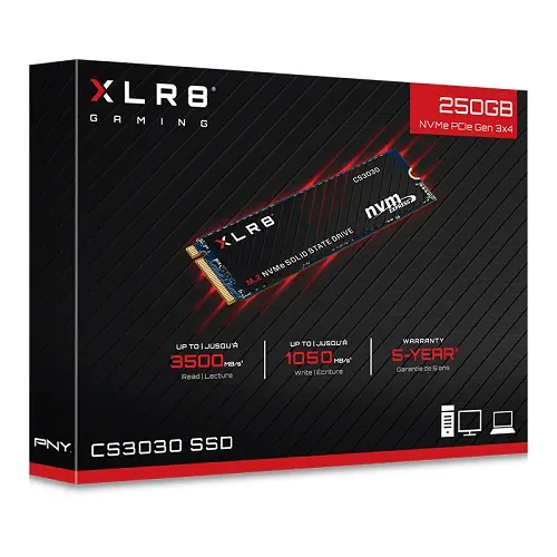 PNY XLR8 CS3030 250GB 3500/1050MB/s NVMe PCIe Gen3x4 M.2 SSD Disk (M280CS3030-250-RB)