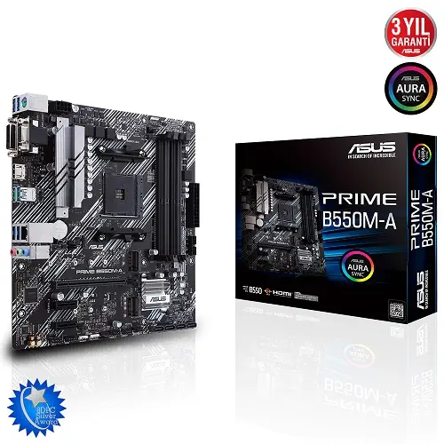 ASUS Prime B550M-A AMD B550 Soket AM4 DDR4 4600(OC)MHz mATX Gaming (Oyuncu) Anakart