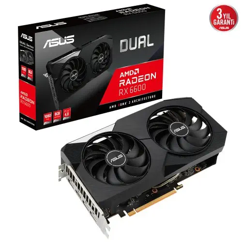 Asus Dual Radeon RX 6600 DUAL-RX6600-8G 8GB GDDR6 128Bit DX12 Ekran Kartı + Asus Prime A320M-F AMD A320 Soket AM4 DDR4 3200(OC)MHz mATX Anakart Bundle