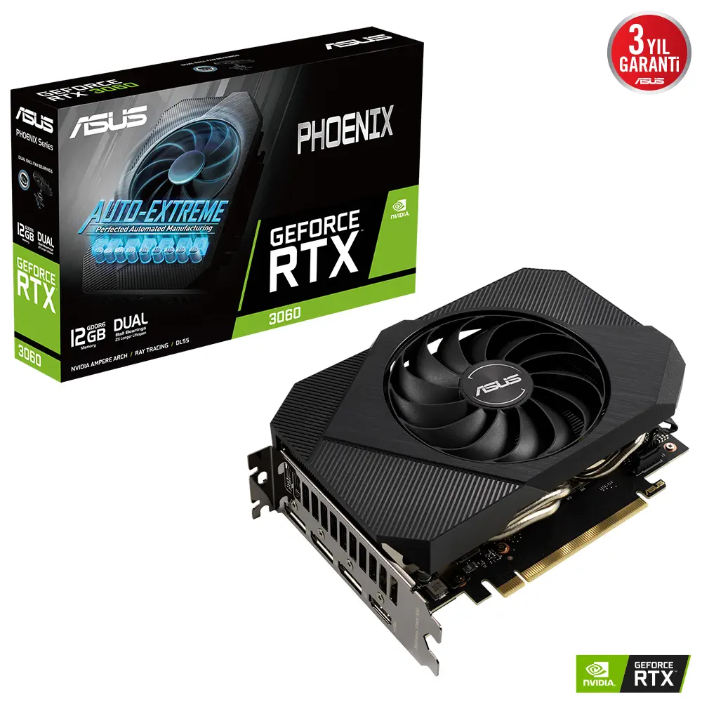 ASUS Phoenix GeForce RTX 3060 V2 PH-RTX3060-12G-V2 12GB GDDR6 192Bit DX12 Gaming (Oyuncu) Ekran Kartı