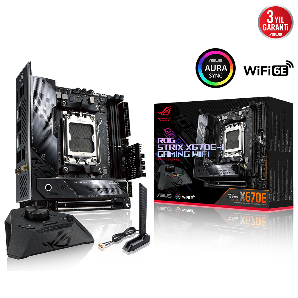 ASUS ROG Strix X670E-I Gaming WIFI AMD X670 Soket AM5 DDR5 6400(OC)MHz Mini-ITX Gaming (Oyuncu) Anakart