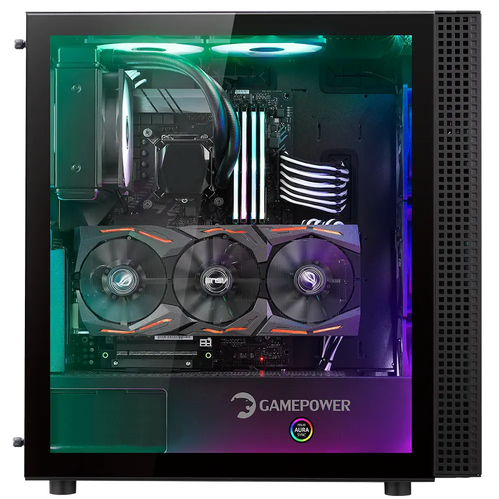 GamePower Dawn TG E-ATX ARGB (1xARGB+3xSiyah) Fan Temperli Cam Gaming Siyah Kasa