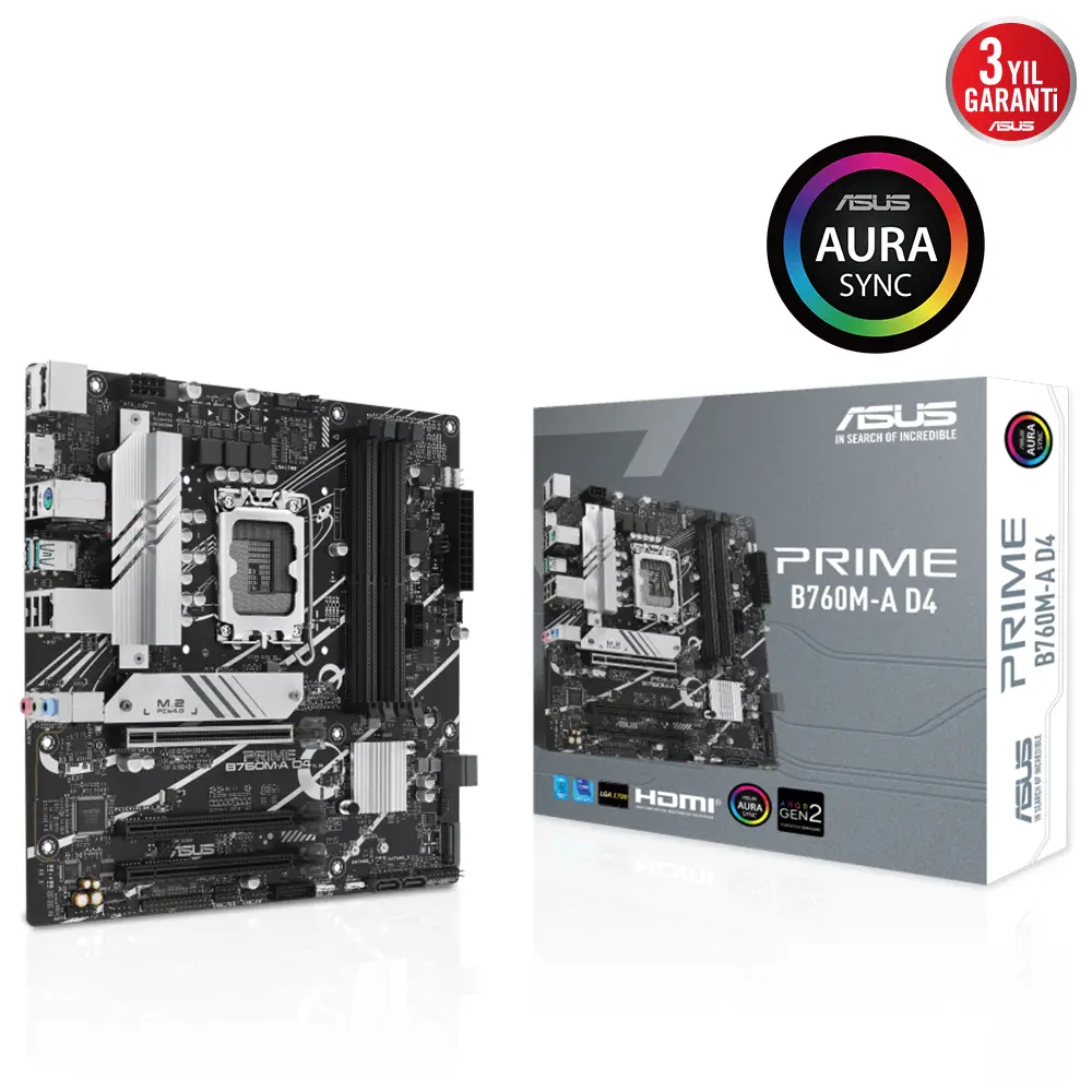 ASUS Prime B760M-A D4 Intel B760 Soket 1700 DDR4 5333(OC)MHz mATX Gaming (Oyuncu) Anakart