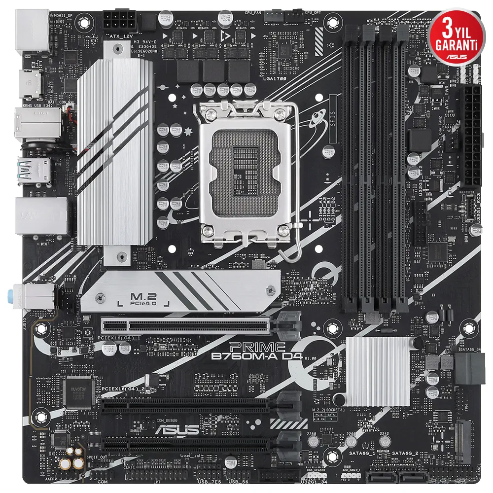 ASUS Prime B760M-A D4 Intel B760 Soket 1700 DDR4 5333(OC)MHz mATX Gaming (Oyuncu) Anakart