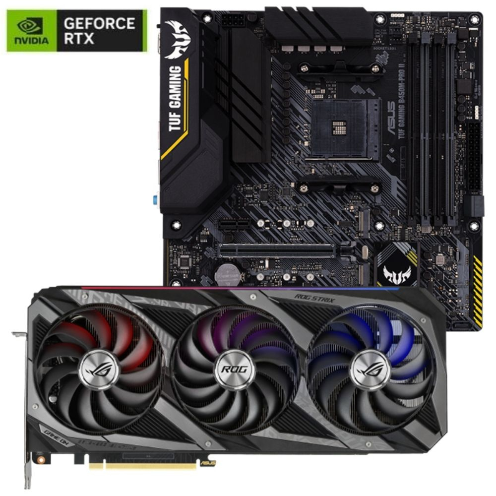 Asus ROG Strix GeForce RTX 3090 OC ROG-STRIX-RTX3090-O24G-GAMING 24GB GDDR6X 384Bit DX12 Ekran Kartı + Asus TUF Gaming B450M-PRO II AMD B450 Soket AM4 DDR4 4400(OC)MHz mATX Anakart Bundle