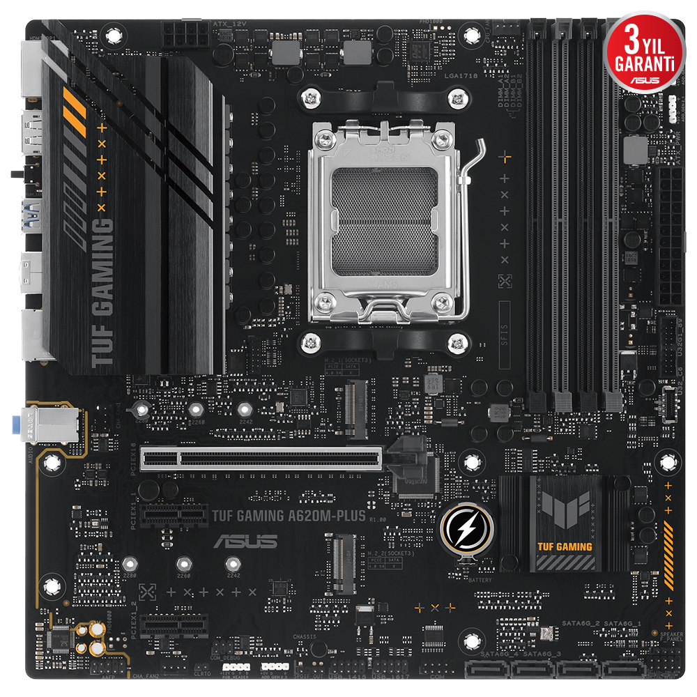 ASUS TUF Gaming A620M-PLUS AMD A620 Soket AM5 DDR5 6400(OC)MHz mATX Anakart