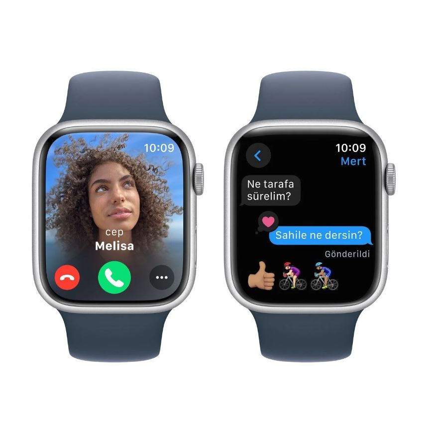 Apple Watch Series 9 GPS 45mm Gümüş Rengi Alüminyum Kasa ve Fırtına Mavisi Spor Kordon - M/L - MR9E3TU/A