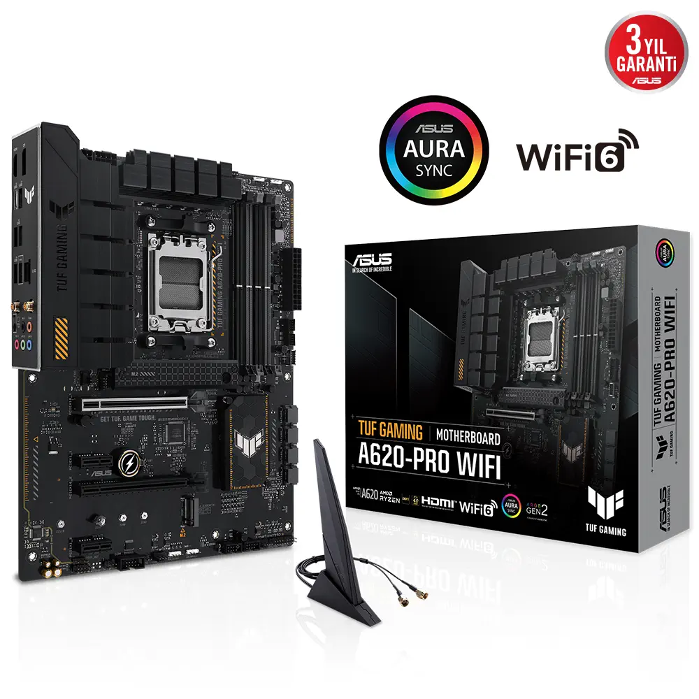 ASUS TUF GAMING A620-PRO WIFI AMD A620 AM5 Soket DDR5 6400 ATX Anakart