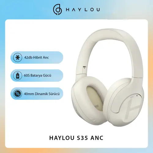 Haylou S35 ANC Koyu Beyaz Kulaküstü 5.2 60 Saat Pil Ömrü Kablosuz Kulaklık (Haylou Türkiye Garantili) 