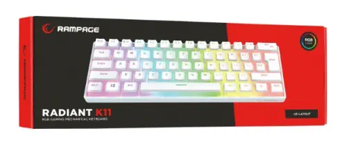 Rampage RADIANT K11 Beyaz Type-C Bağlantılı RGB Puding Keycaps US Layout Red Switch Gaming (Oyuncu) Klavye