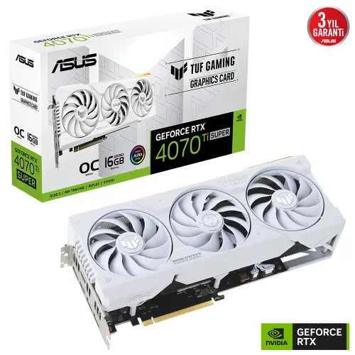 Asus Tuf GeForce RTX 4070 Ti SUPER TUF-RTX4070TIS-O16G-WHITE-GAMING GDDR6X 256Bit DX12 DLSS 3 Gaming (Oyuncu) Ekran Kartı