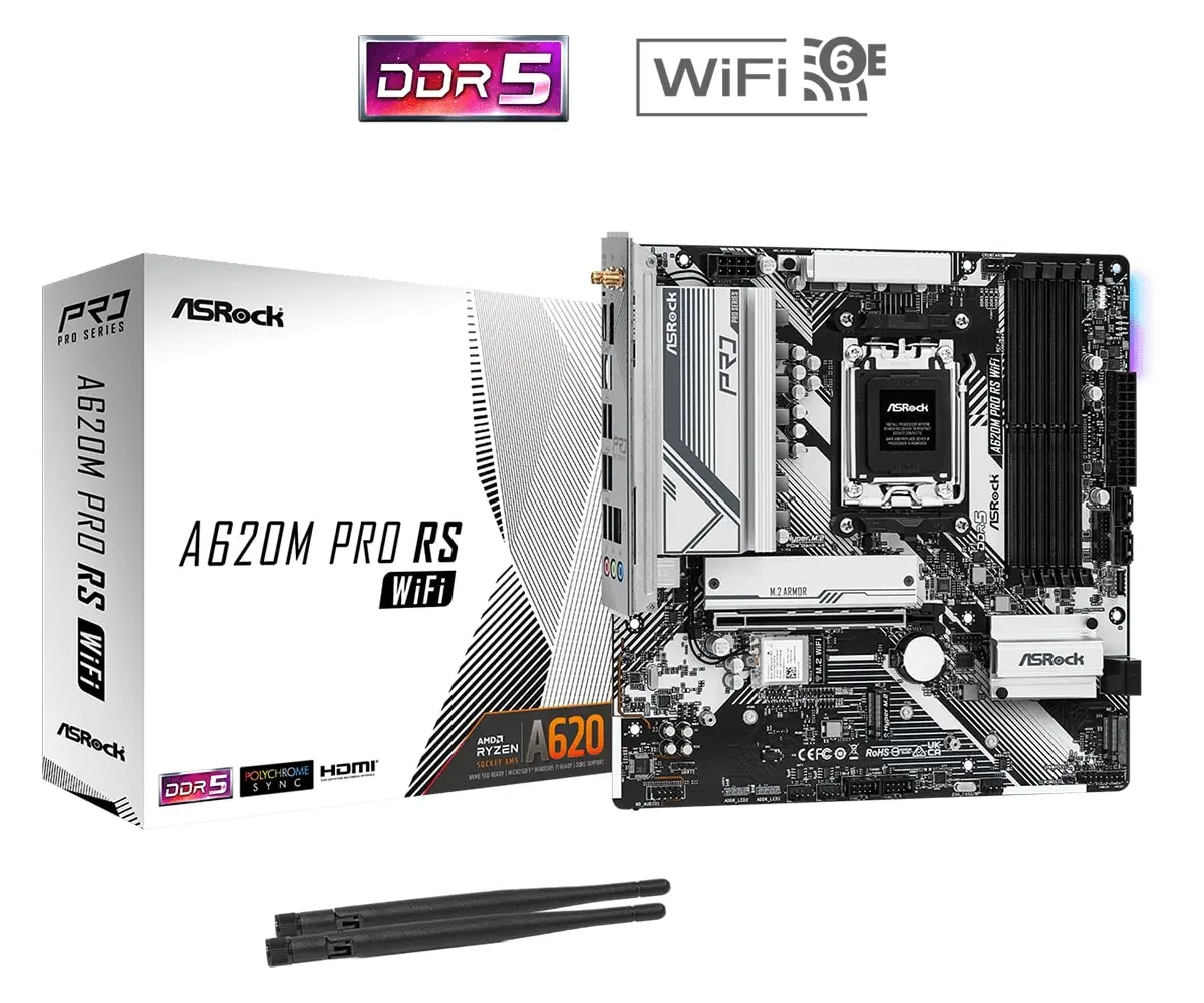 Asrock A620M Pro RS WiFi 90-MXBLX0-A0UAYZ AMD A620 Soket AM5 DDR5 7200+(OC)MHz mATX Gaming (Oyuncu) Anakart