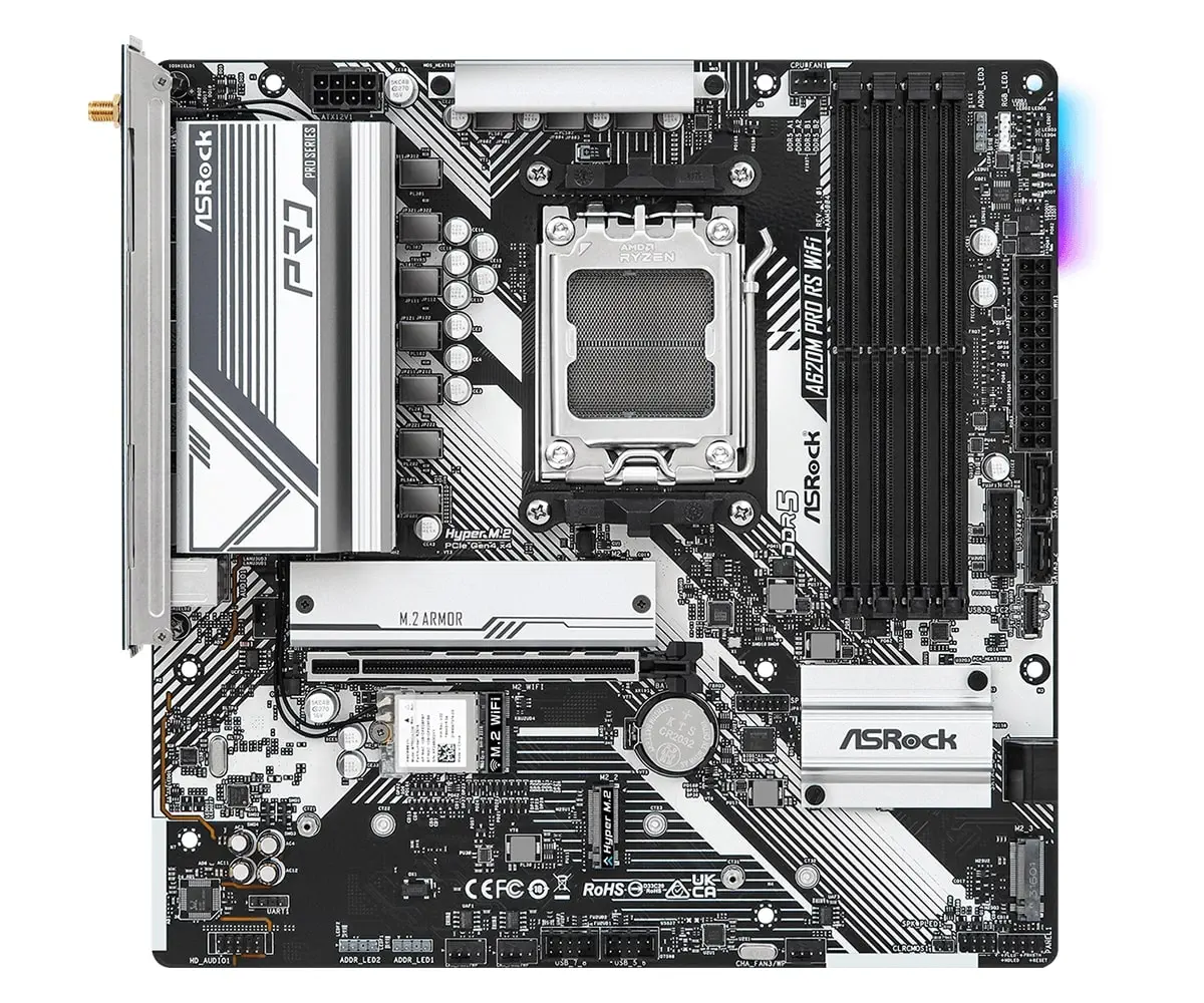 Asrock A620M Pro RS WiFi 90-MXBLX0-A0UAYZ AMD A620 Soket AM5 DDR5 7200+(OC)MHz mATX Gaming (Oyuncu) Anakart