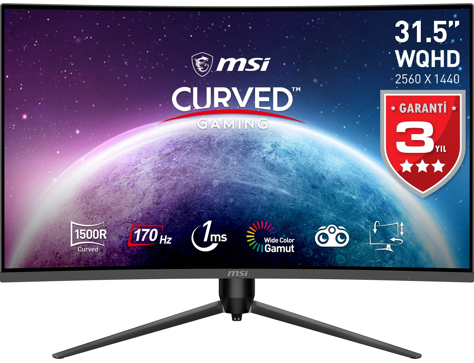 MSI G32CQ5P 31.5” 1ms 170Hz  Adaptive Sync VA WQHD Curved Gaming (Oyuncu) Monitör