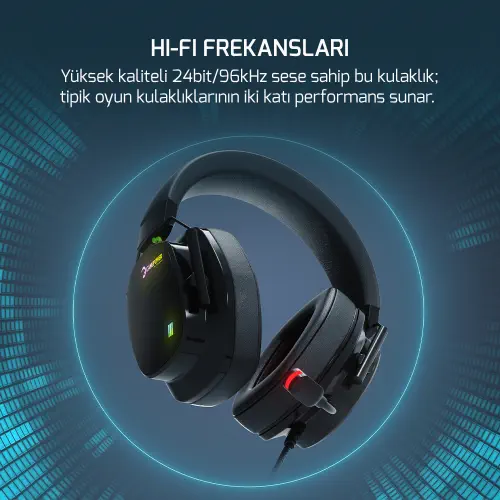 Gamepower Kai Titanium Siyah 7.1 Surround Hi-Fi Manyetik Pad RGB Gaming Kulaklık (2x Cooling Pad Hediyeli)