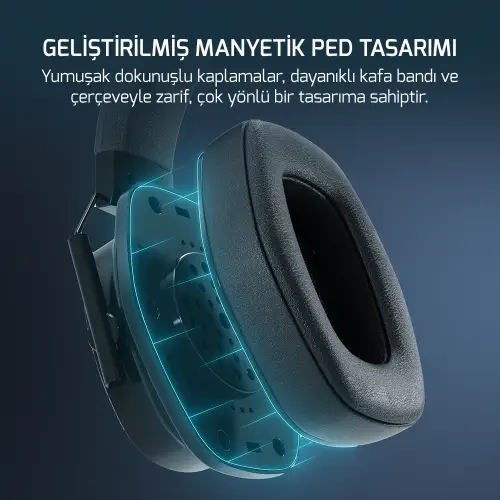 Gamepower Kai Titanium Siyah 7.1 Surround Hi-Fi Manyetik Pad RGB Gaming Kulaklık (2x Cooling Pad Hediyeli)