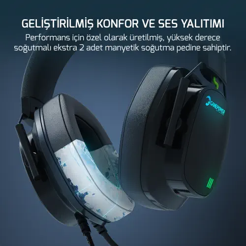 Gamepower Kai Titanium Siyah 7.1 Surround Hi-Fi Manyetik Pad RGB Gaming Kulaklık (2x Cooling Pad Hediyeli)