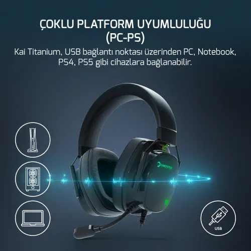 Gamepower Kai Titanium Siyah 7.1 Surround Hi-Fi Manyetik Pad RGB Gaming Kulaklık (2x Cooling Pad Hediyeli)