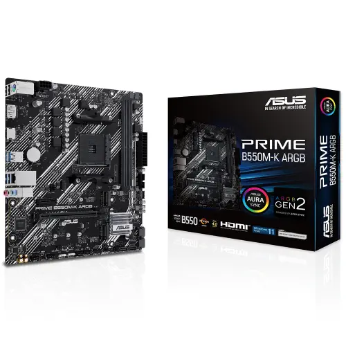 Asus Prime B550M-K ARGB AMD Soket AM4 DDR4 4866(OC)MHz Micro ATX Gaming (Oyuncu) Anakart