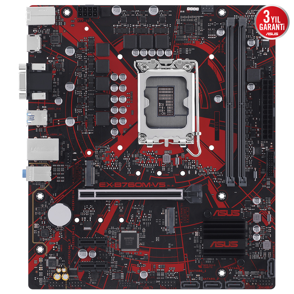 ASUS EX-B760M-V5 Intel B760 Soket 1700 DDR5 8000(OC)MHz mATX Gaming (Oyuncu) Anakart