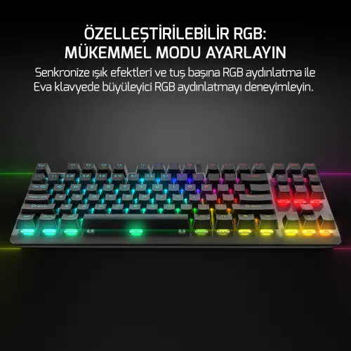 GamePower Eva 7 60M Mekanik Kablolu, 2.4Ghz, Bluetooth 3 Mod Red Switch Türkçe Q 88 Tuş RGB Gaming Klavye - 3 Yıl Garantili